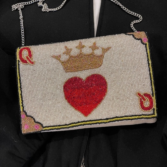 Hollychicla Handbags - Crown and Heart Beaded Clutch, queen of heart clutch bag beaded shoulder bag NWT